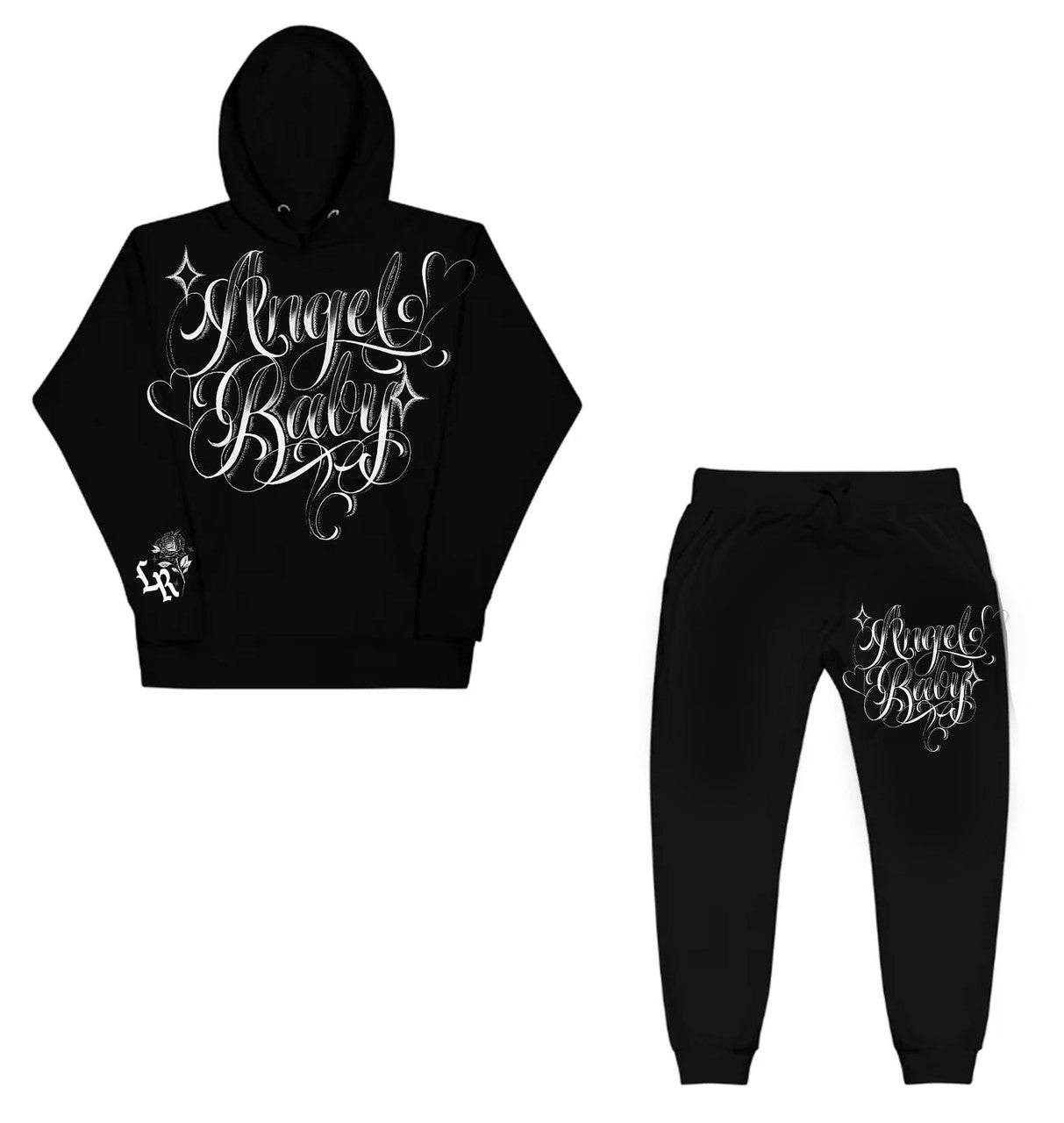 Angel Baby' Pen & Ink Premium Pullover Hoodie & Jogger SET (BLACK)