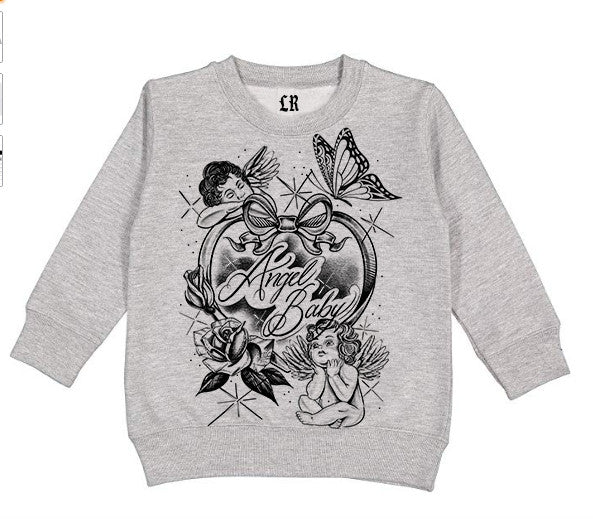 KIDS Angel Baby Pen & Ink KIDS Crewneck (Grey) Toddler-Big Kids