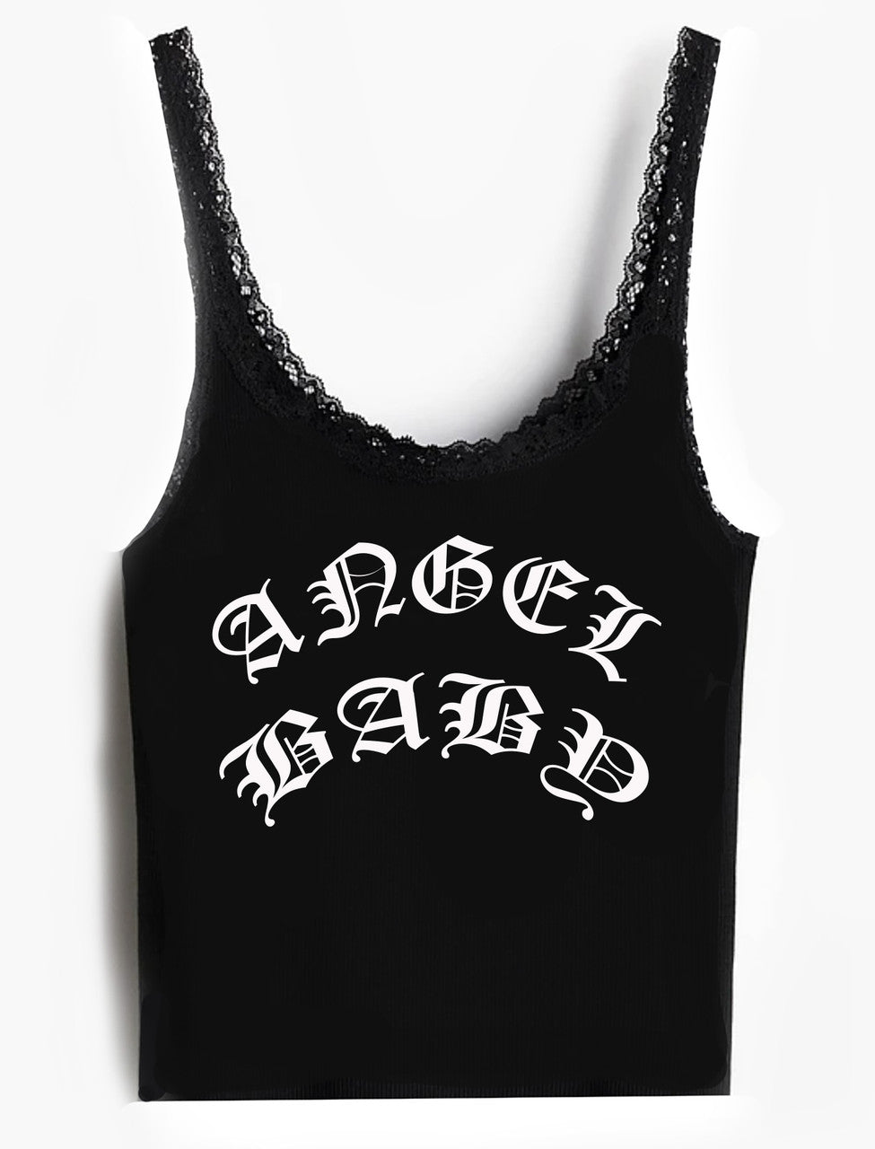 PRESALE** 'ANGEL BABY' OE Lace Trim Full Length Tank Top (BLACK)