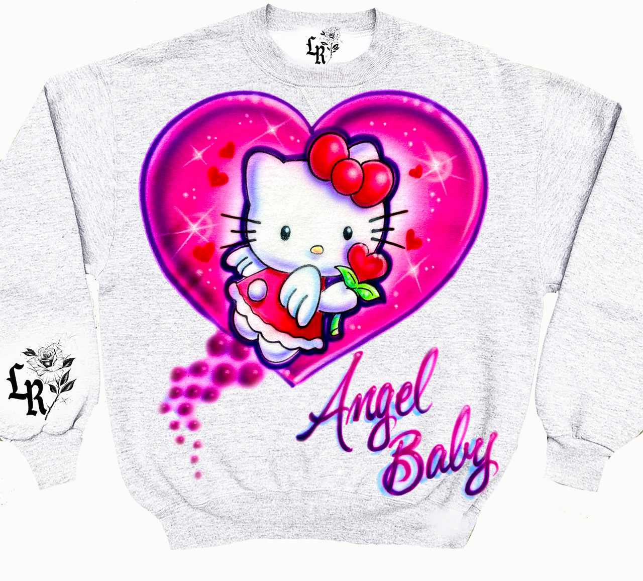 ANGEL BABY MEOW' Airbrushed Crewneck (Grey)
