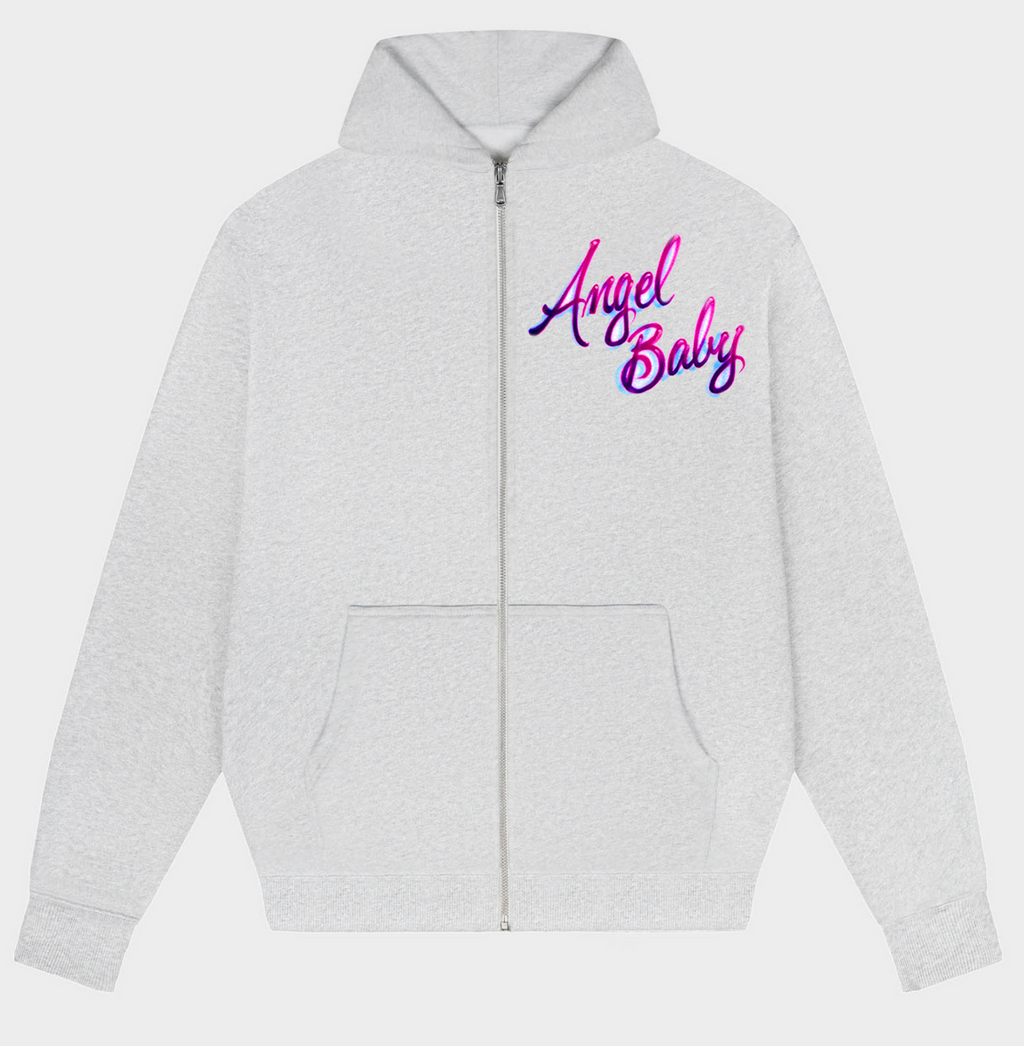 ANGEL BABY MEOW' Airbrushed Zip-Up Hoodie (Grey)