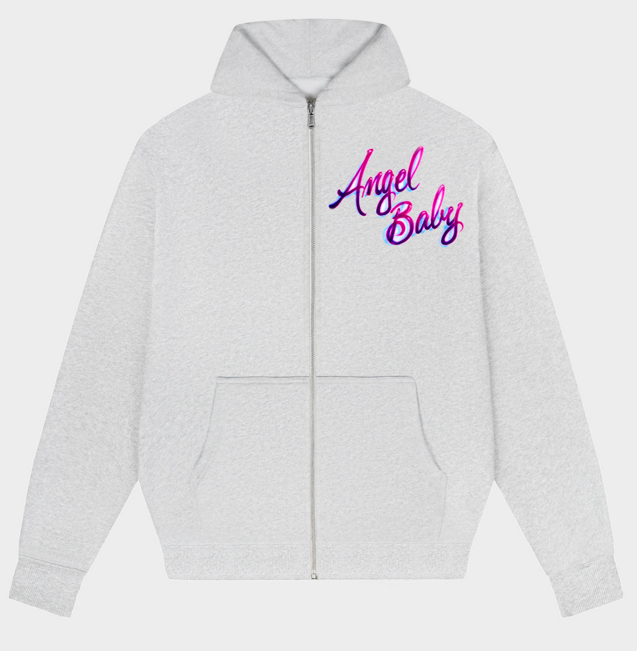 ANGEL BABY MEOW' Airbrushed Zip-Up Hoodie (Grey)