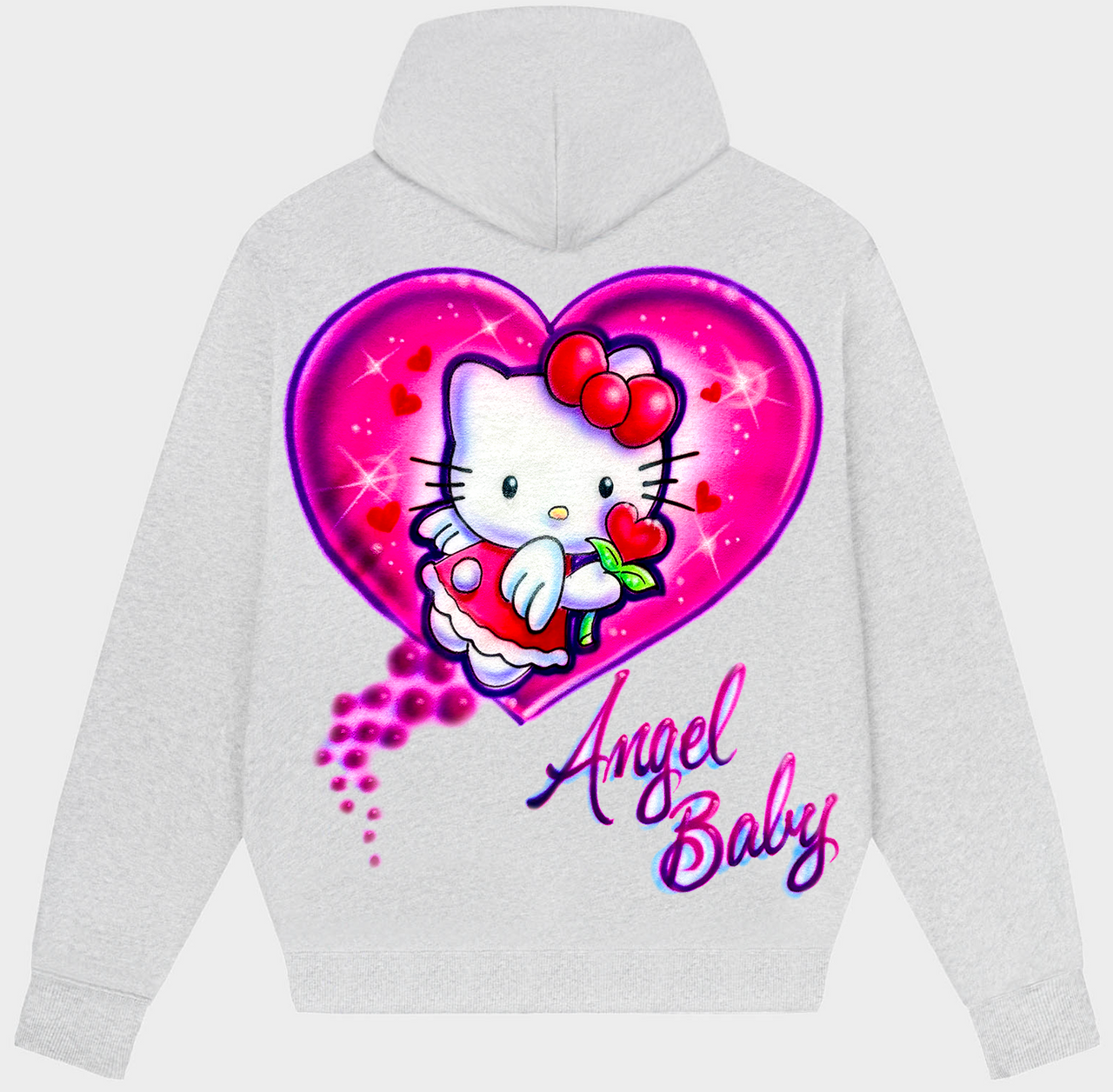 ANGEL BABY MEOW' Airbrushed Zip-Up Hoodie (Grey)