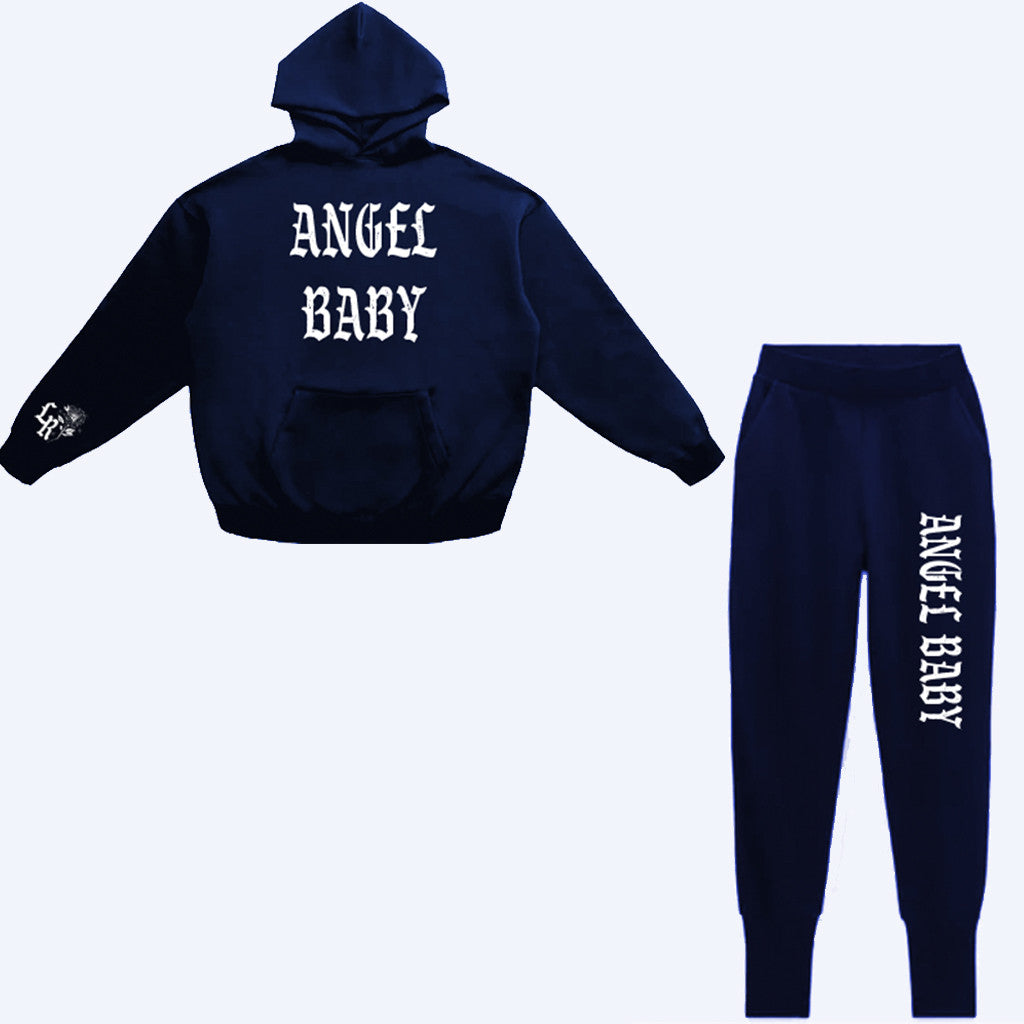 Angel Baby Puff Print Jogger Set (Hoodie & Joggers) Navy
