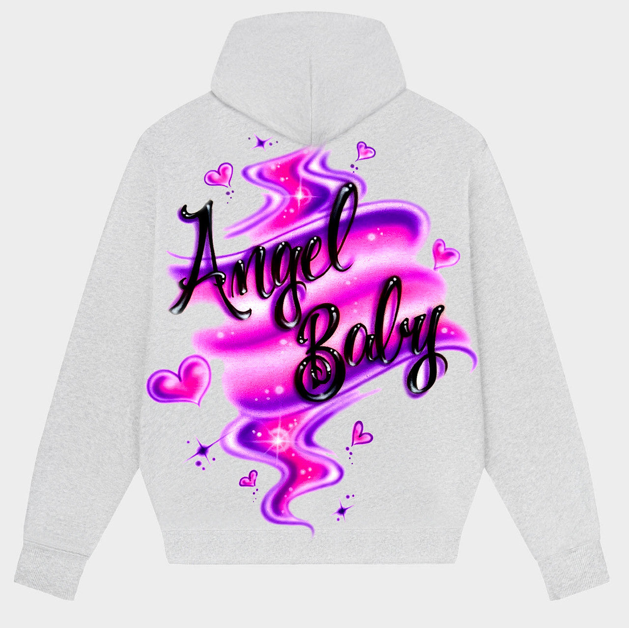 Angel Of My Eyez' Airbrushed Zip-Up Hoodie (Grey/Pink/Purple)