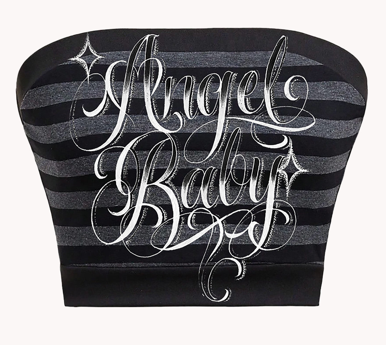 Limited Edition 'ANGEL BABY' Custom Script Striped Tube Top (Black/White/Grey)
