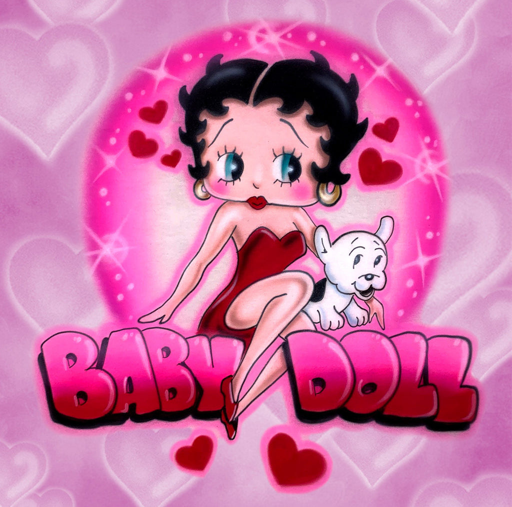 Baby Doll Boop X Jr High Crush Airbrushed Hearts Tapestry (Pink)