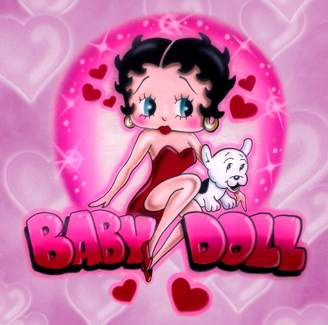 Baby Doll Boop X Jr High Crush Airbrushed Hearts Tapestry (Pink)