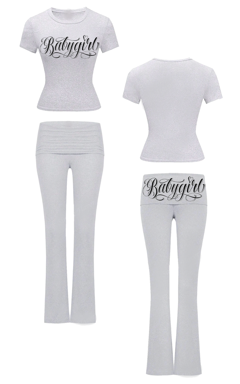 Limited Edition 'BABYGIRL' Shirt & Leggings Loungewear Set (GREY)