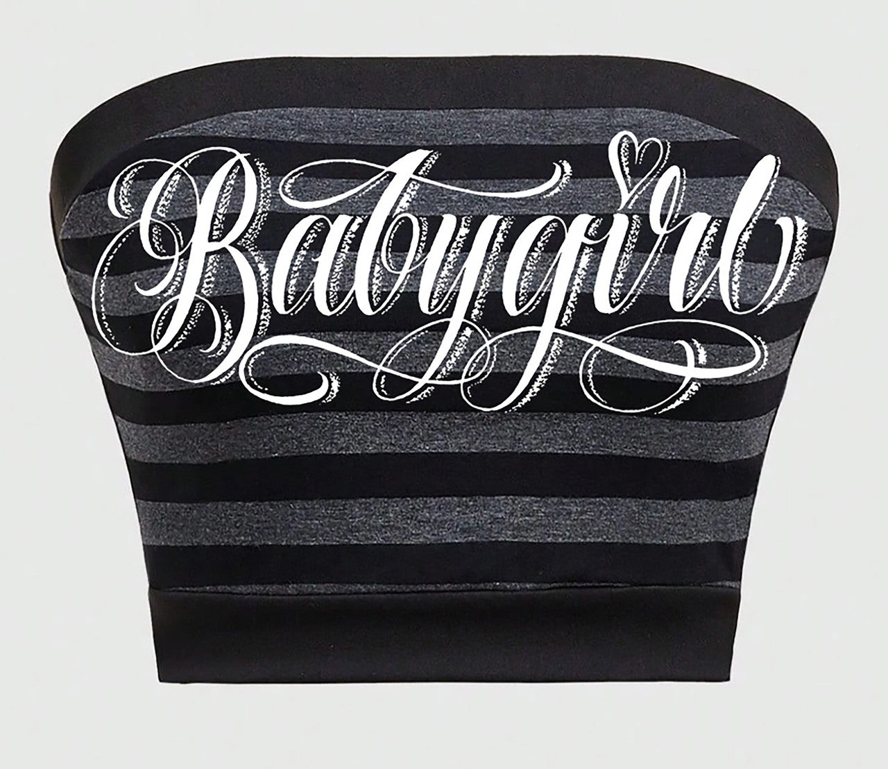 Limited Edition 'BABYGIRL' Custom Script Striped Tube Top (Black/White/Grey)