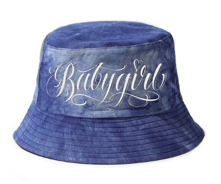 Lux Rosa Babygirl Script Embroidered Bucket Hat (Blue Tie Dye)