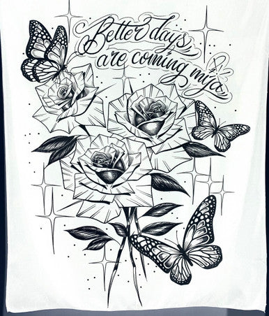 Better Days Are Coming Butterfly Pen & Ink Tapestry (WHITE/BLACK)