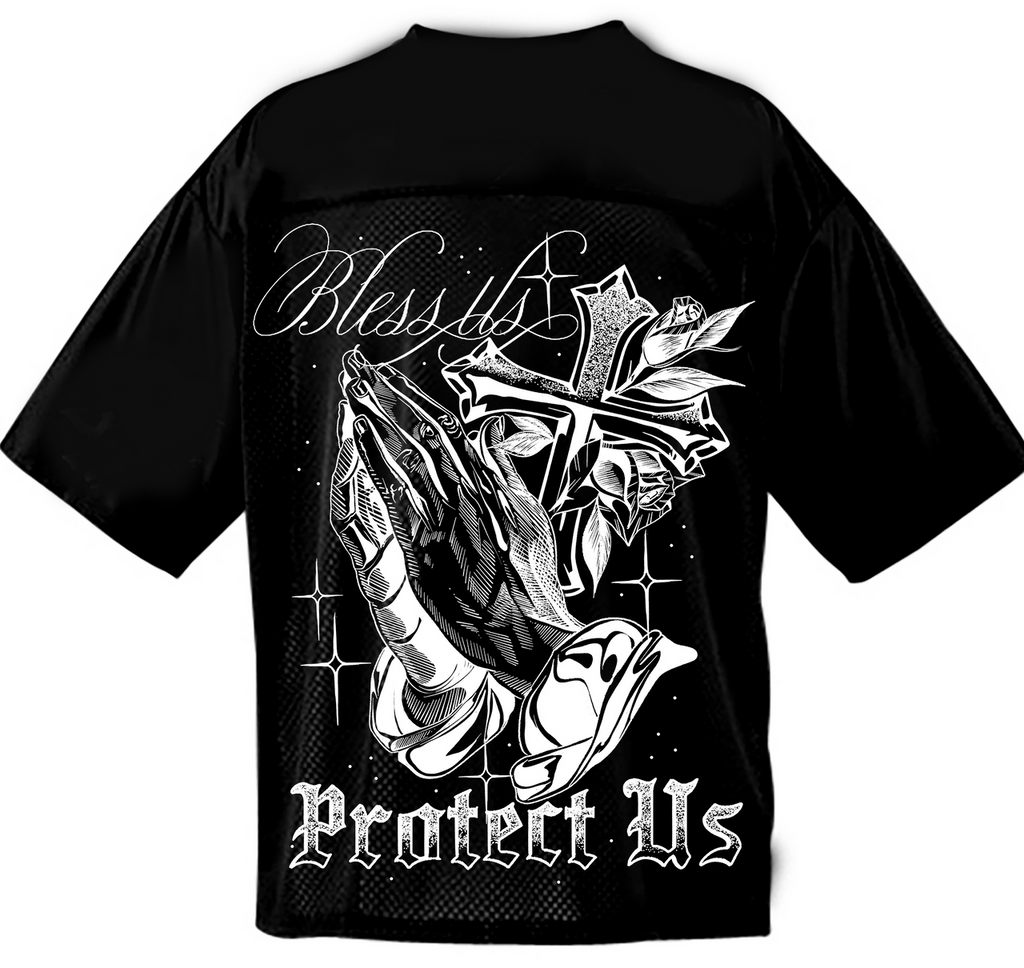 Limited Edition 'Always Blessed, Forever Protected' Pen & Ink Cut & Sew Football Jersey (Black)