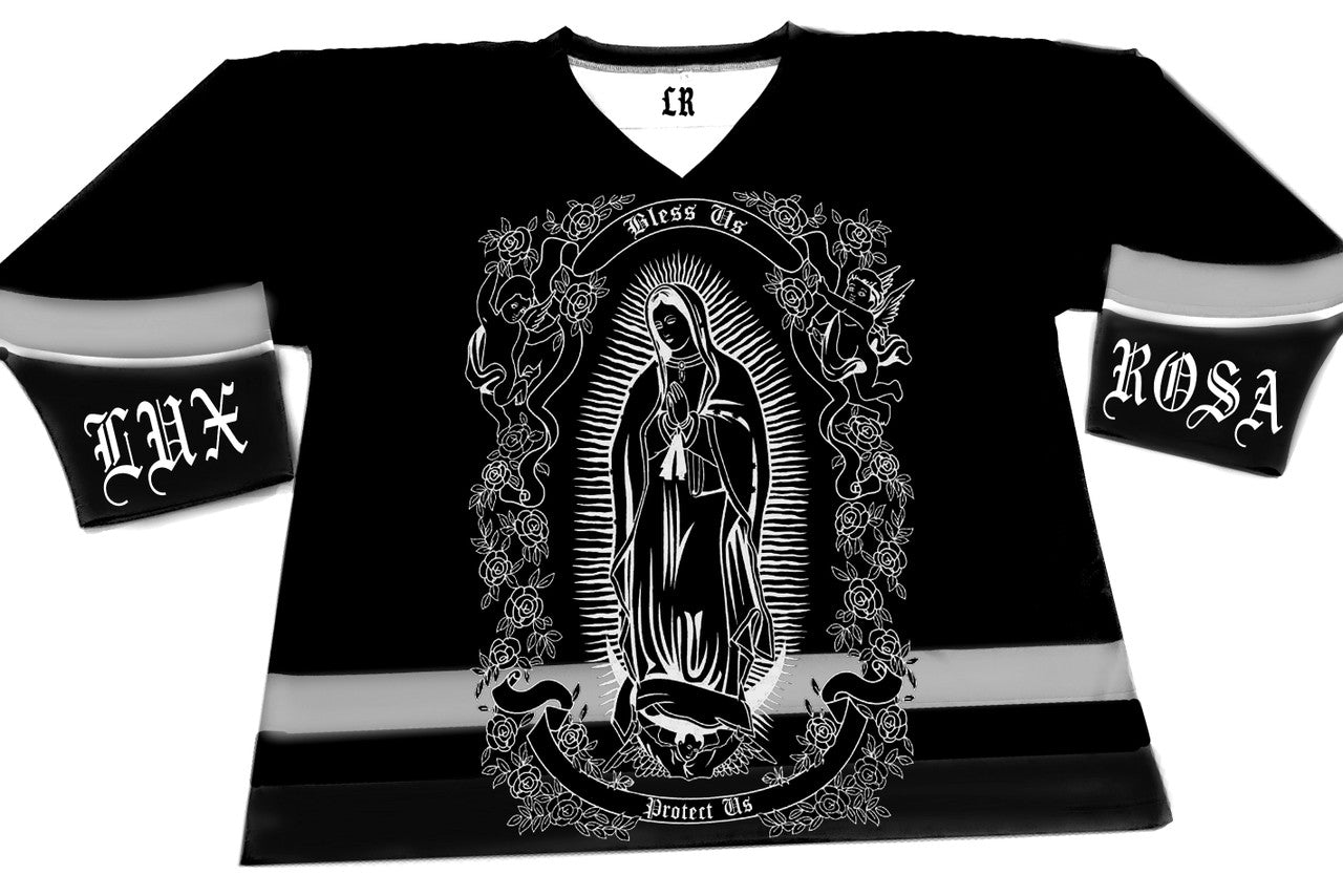 LR 'La Reina' Cut & Sew Long Sleeve Hockey Jersey (BLACK/WHITE)