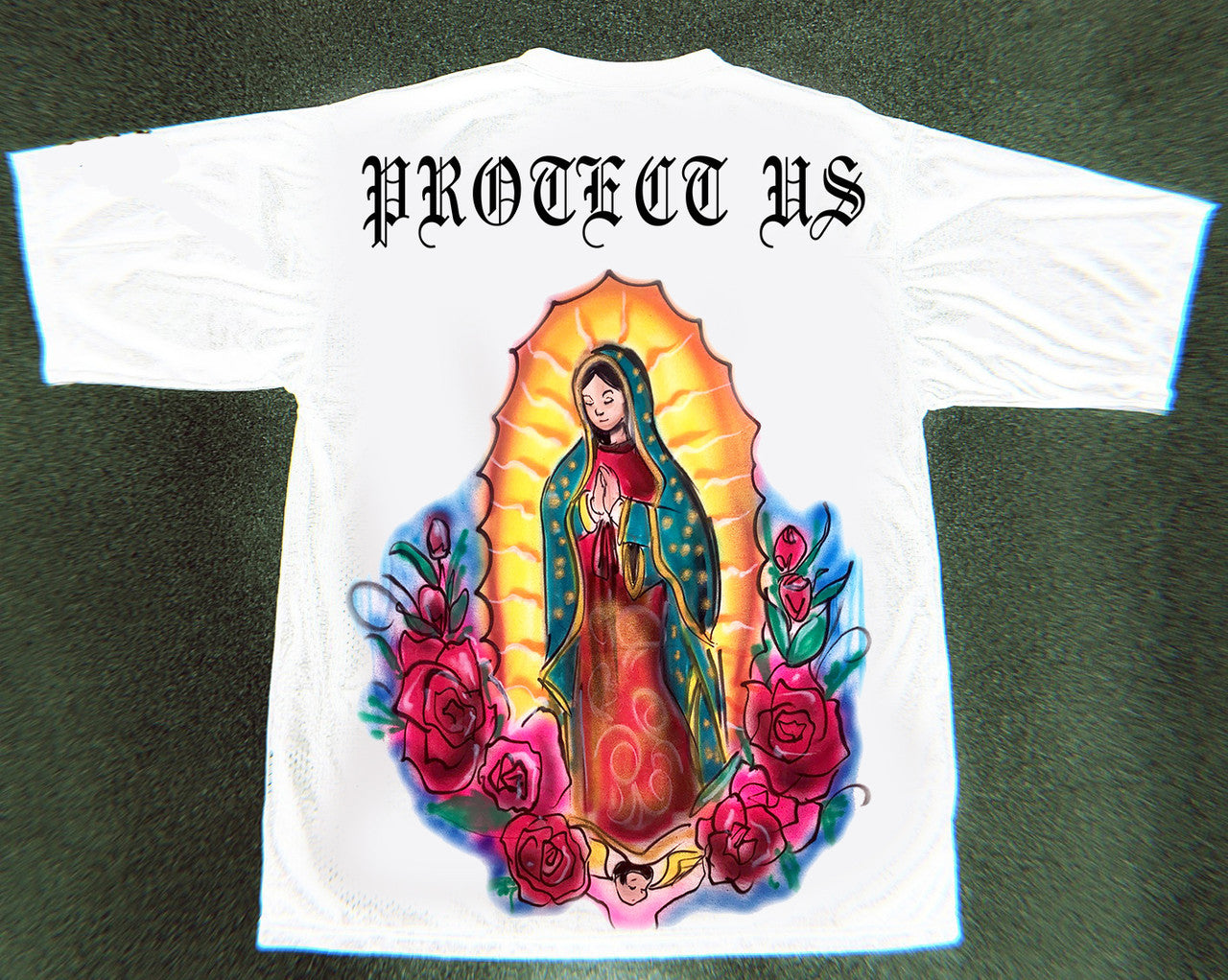 Loved, Blessed, & Forever Protected' Airbrush Cut & Sew Mesh Football Jersey (WHITE)