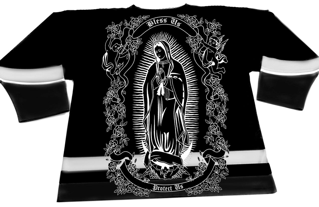 LR 'La Reina' Cut & Sew Long Sleeve Hockey Jersey (BLACK/WHITE)