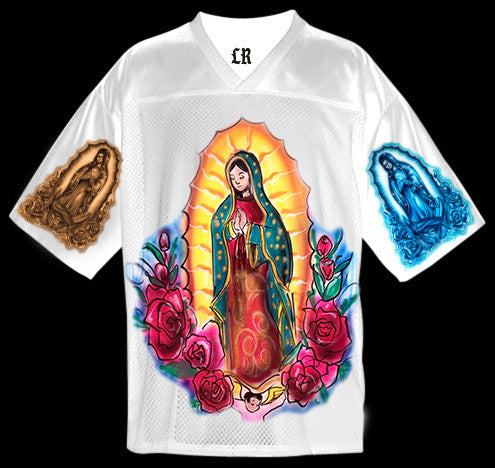 Loved, Blessed, & Forever Protected' Airbrush Cut & Sew Mesh Football Jersey (WHITE)