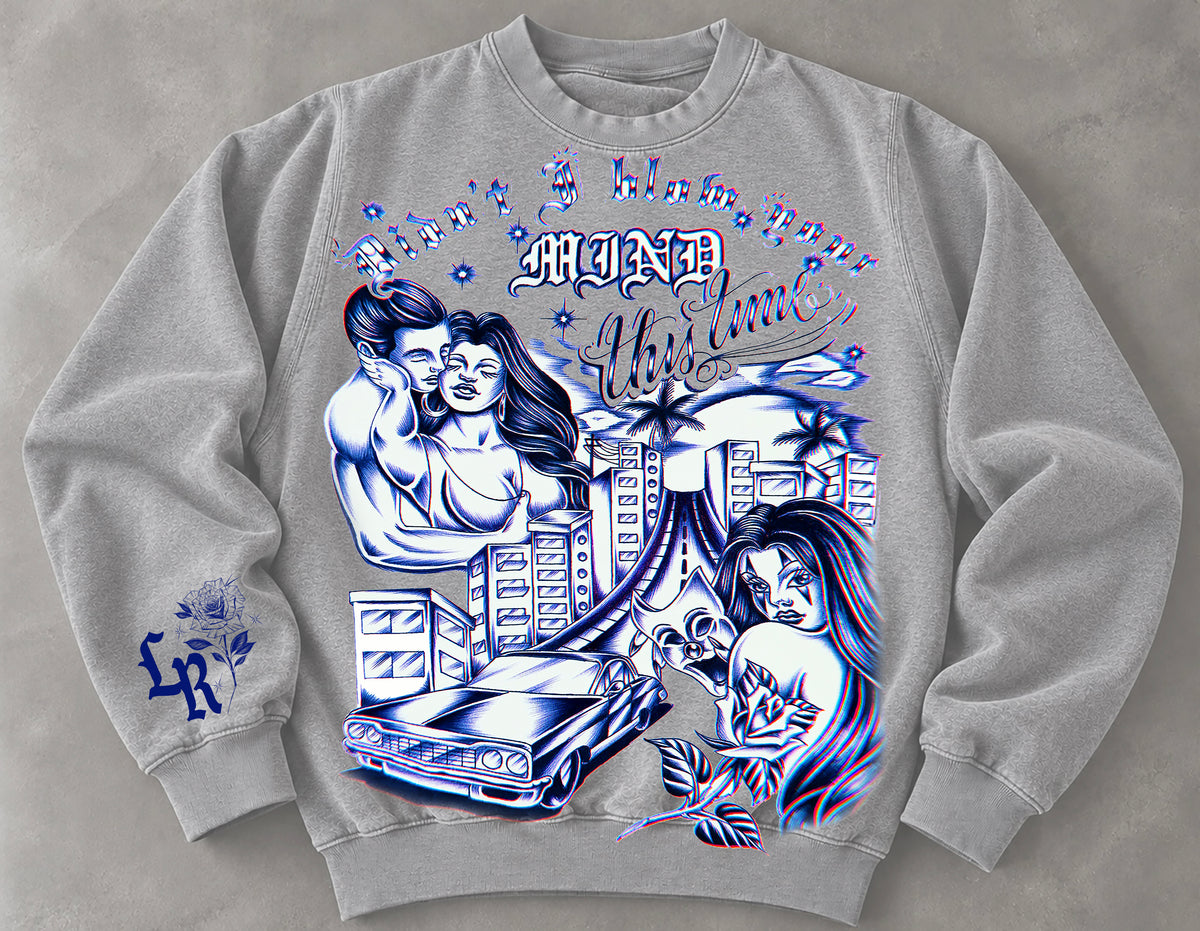Limited Edition 'Didn't I Blow Your Mind' Pen & Ink Crewneck (Grey/Blue)