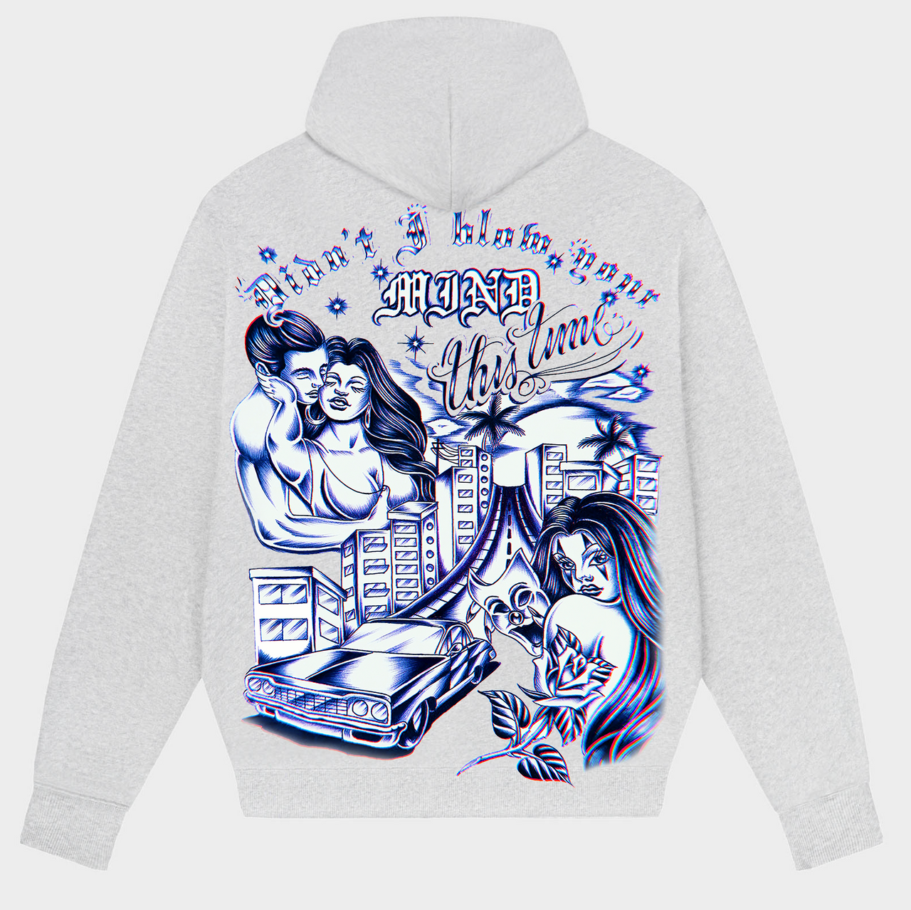 Didn't I Blow Your Mind' Pen & Ink Zip-Up Hoodie (Grey/Blue)