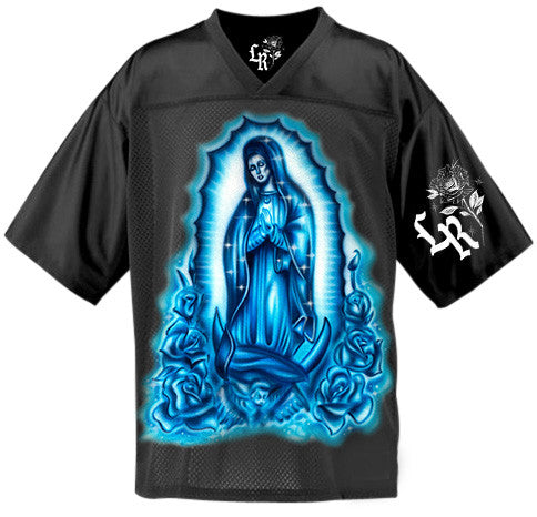 LR 'Our Lady' Airbrushed Cut & Sew Football Jersey (Black/Blue)