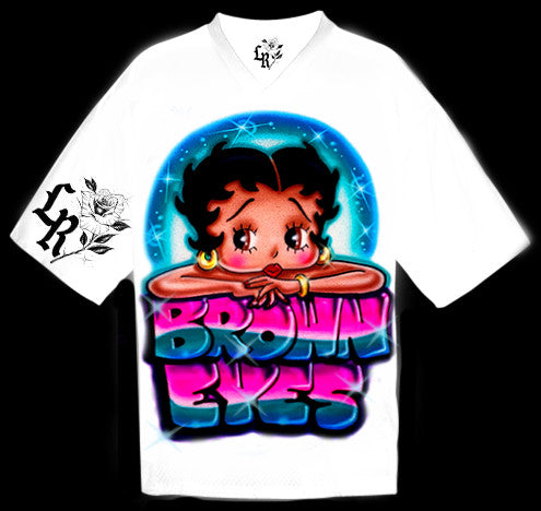 Brown Eyed Betty' Airbrush Cut & Sew Football Jersey (WHITE)
