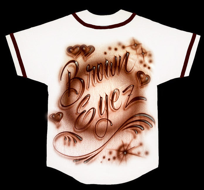Pretty Brown Eyes That Tell No Lies' Airbrushed Cut & Sew Baseball Jersey *ADULT (White/Brown)