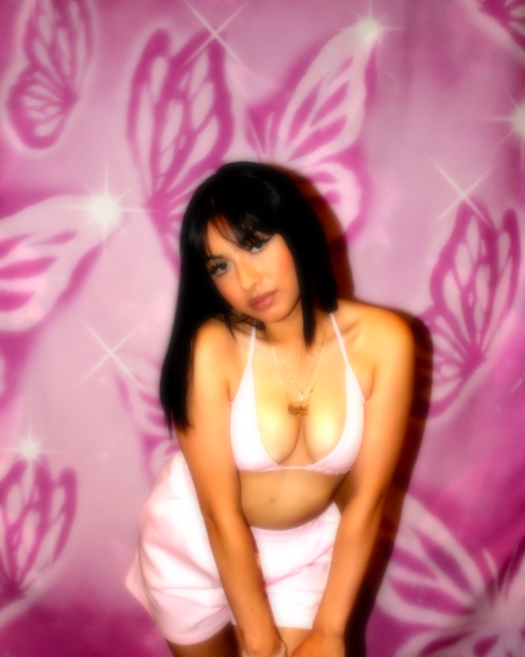 Y2K Early 2000s MARIPOSA Butterfly 90s Airbrush Sparkle Old School Backdrop PINKS  (X-Large)