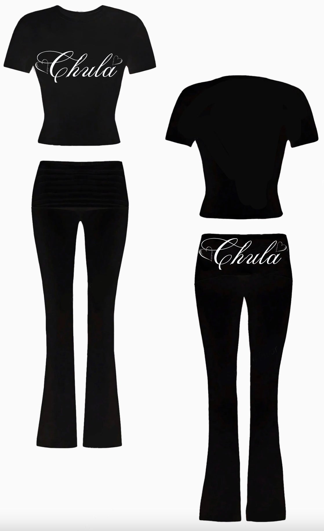 Limited Edition 'CHULA' Heart Script Shirt & Leggings Loungewear Set (BLACK)