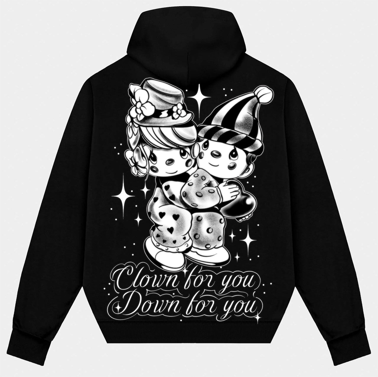 CLOWN 4 YOU, DOWN 4 YOU' Pen & Ink Premium Fleece Zip-Up Hoodie (Black)