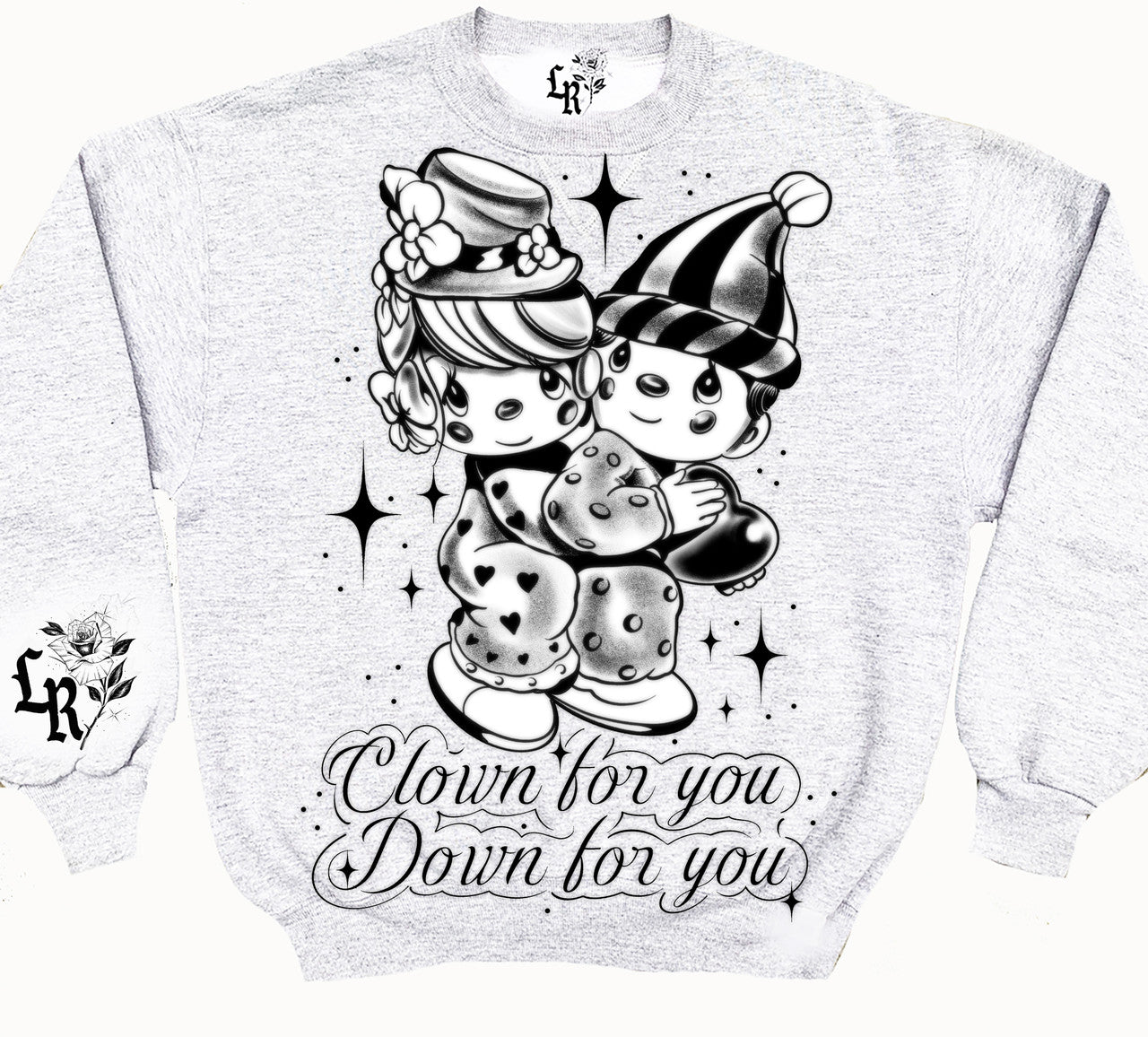 CLOWN 4 YOU, DOWN 4 YOU' Pen & Ink Crewneck (Grey)