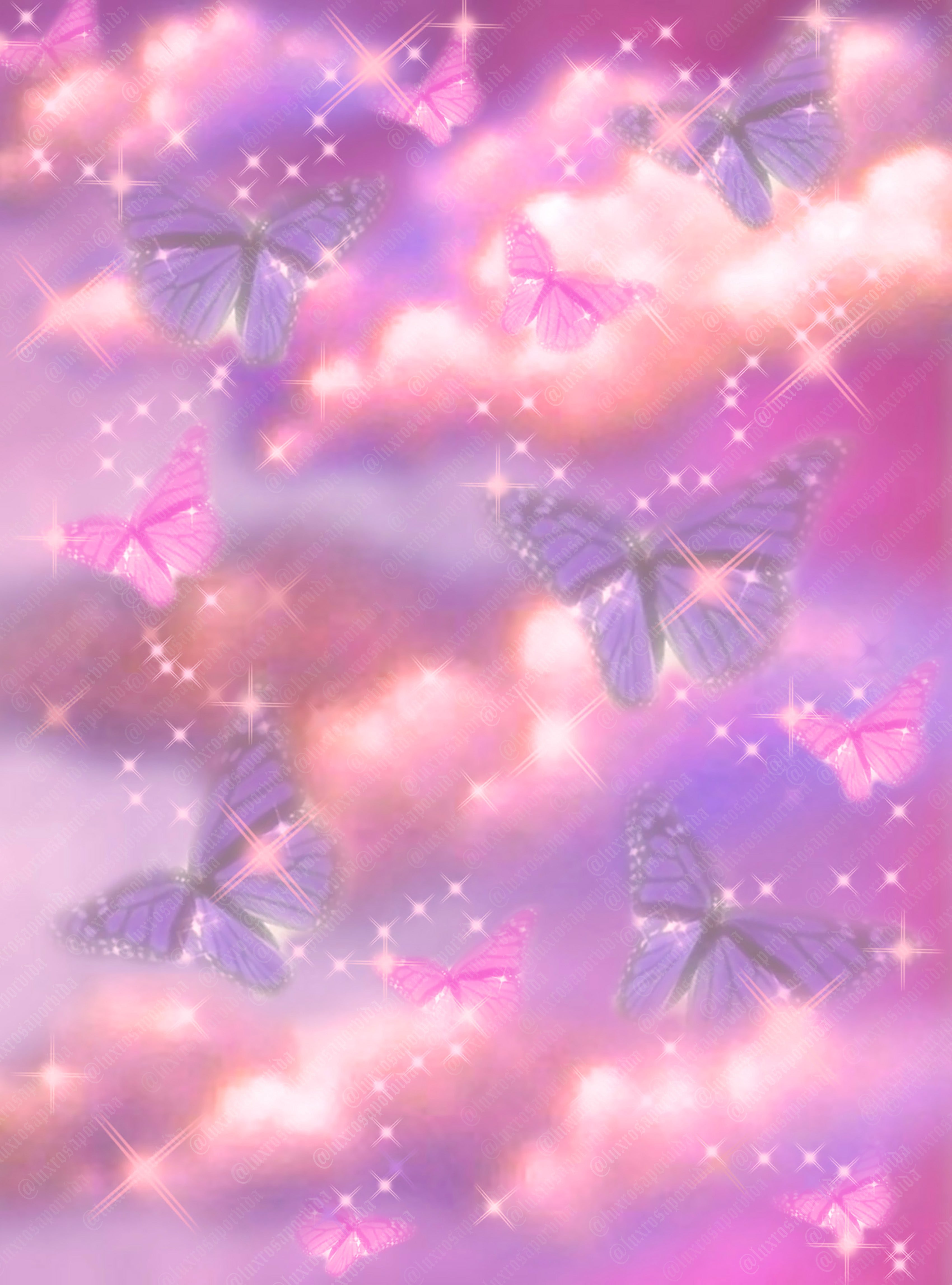Airbrush Y2K Early 2000s 'Cotton Candy & Butterflies' 90s Old School Backdrop (Pink/Purple) (Extra Large)