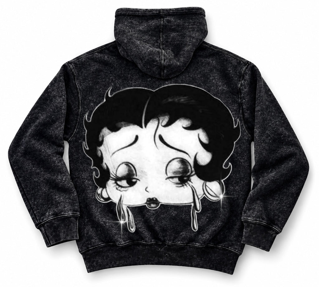 Limited Edition 'CRY BABY BOOP' Ultra Premium Heavy Mineral Washed Pullover Hoodie (MINERAL WASHED BLACK)