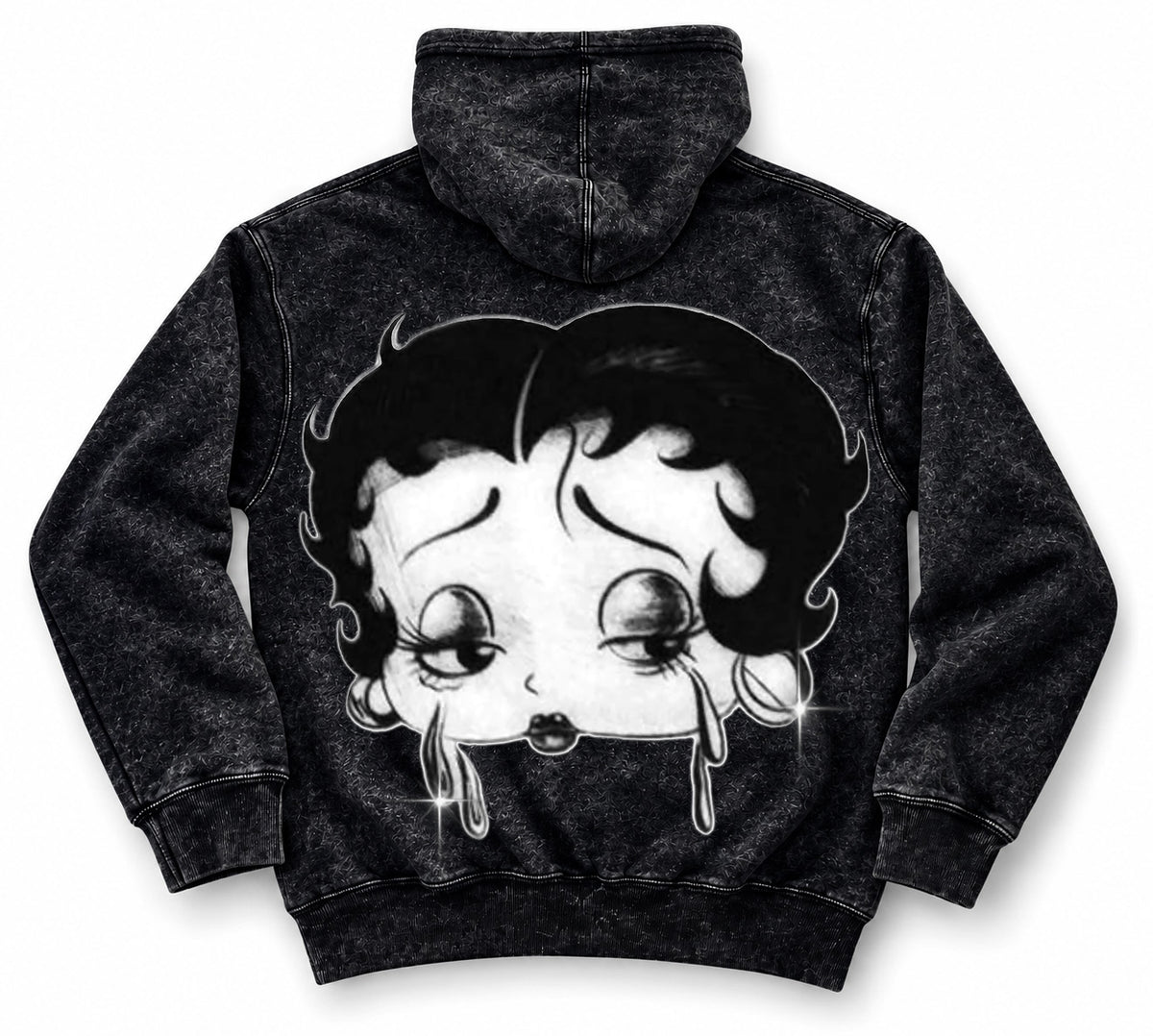 Limited Edition 'CRY BABY BOOP' Ultra Premium Heavy Mineral Washed Pullover Hoodie (MINERAL WASHED BLACK)
