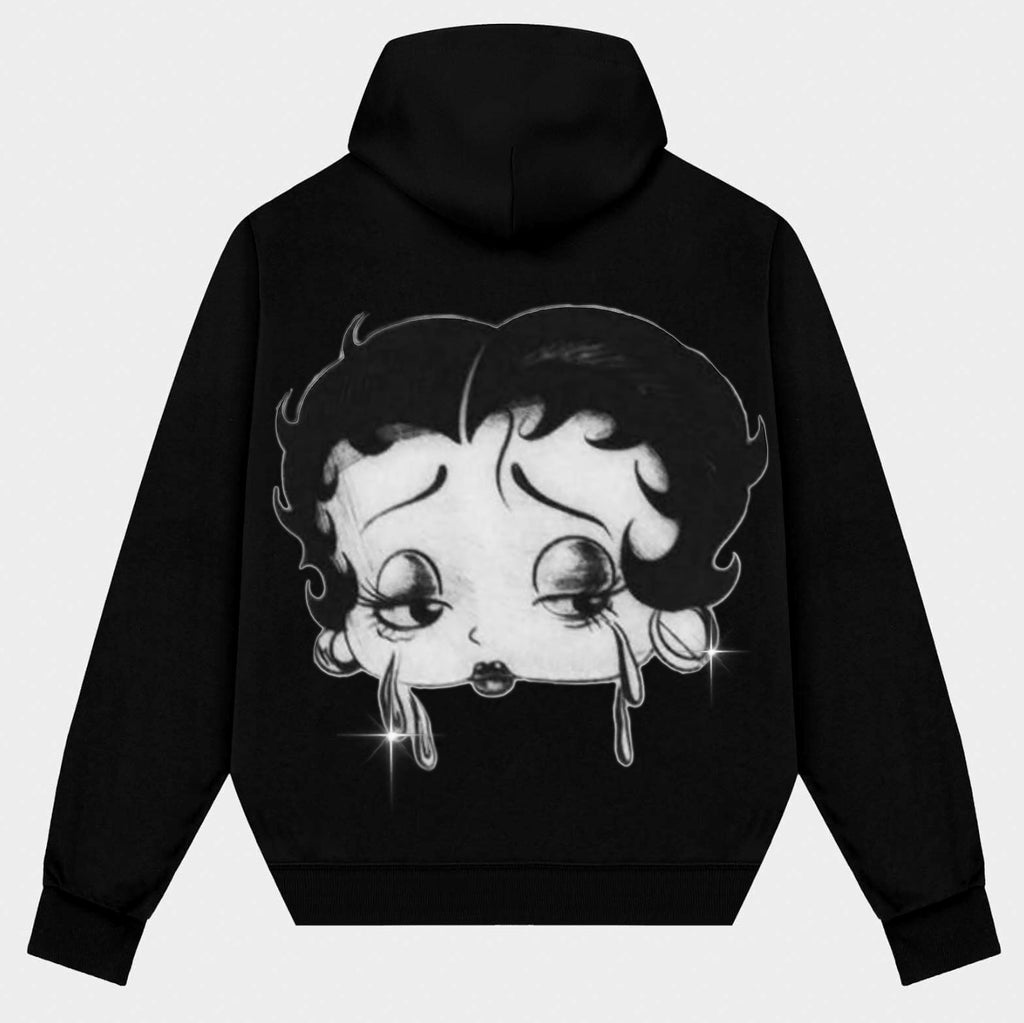 'CRY-BABY BOOP' Pen & Ink Premium Fleece Zip-Up Hoodie (Black)