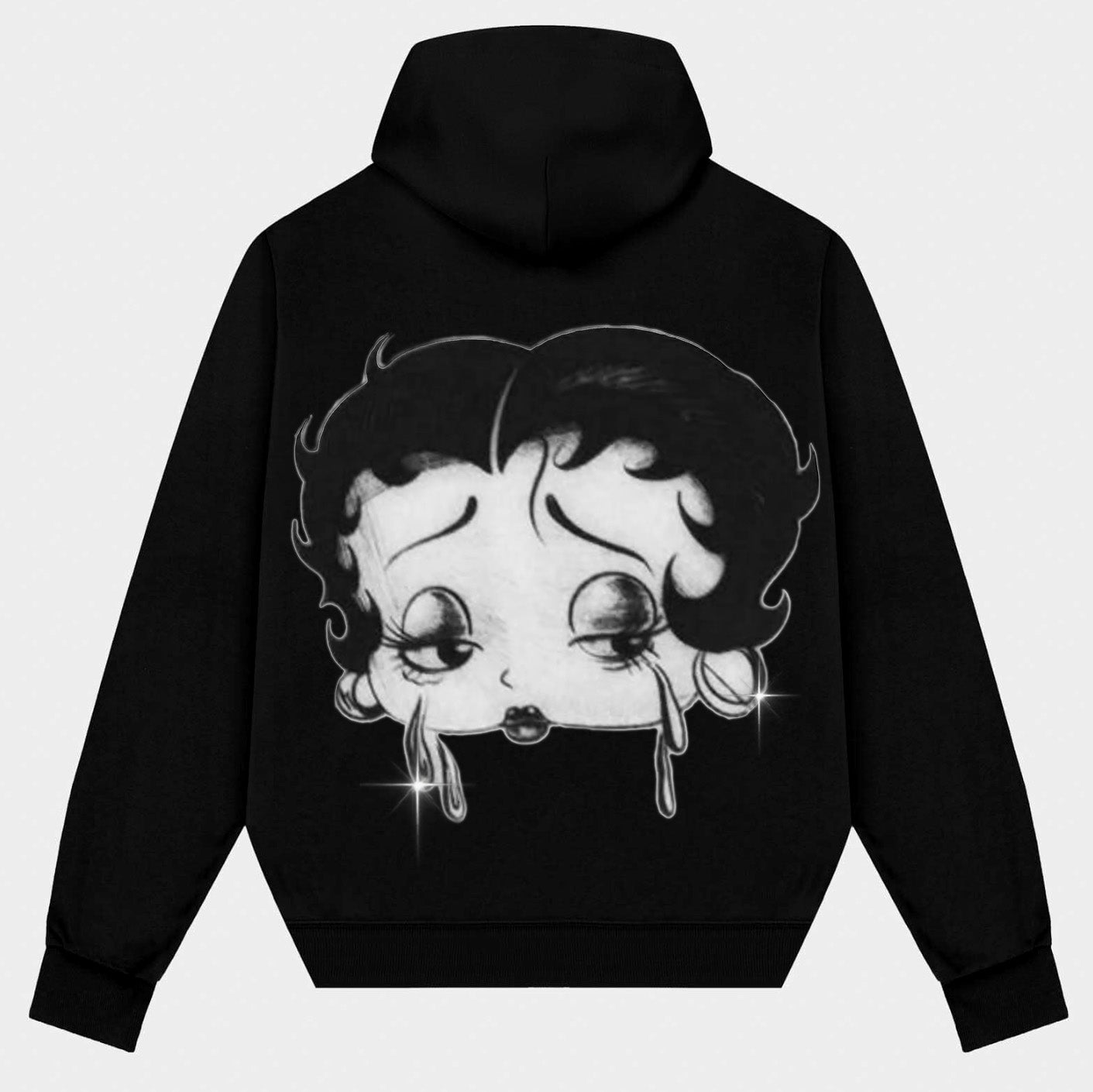 'CRY-BABY BOOP' Pen & Ink Premium Fleece Zip-Up Hoodie (Black)