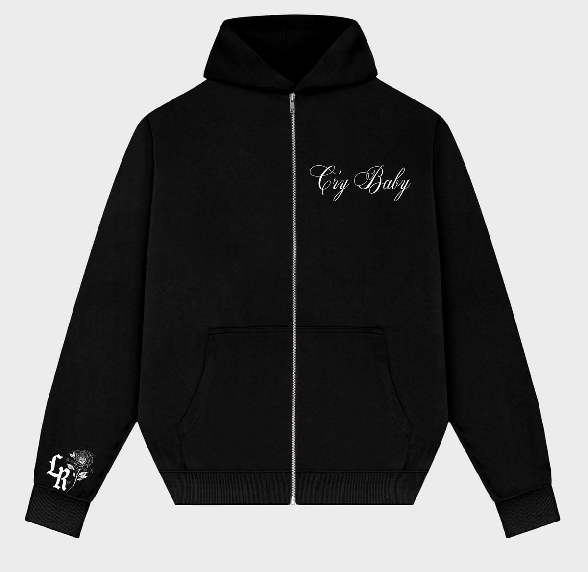 'CRY-BABY BOOP' Pen & Ink Premium Fleece Zip-Up Hoodie (Black)