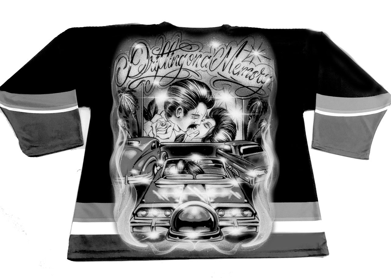 DRIFTING ON A MEMORY' Pen & Ink Cut & Sew Long Sleeve Hockey Jersey (Black)
