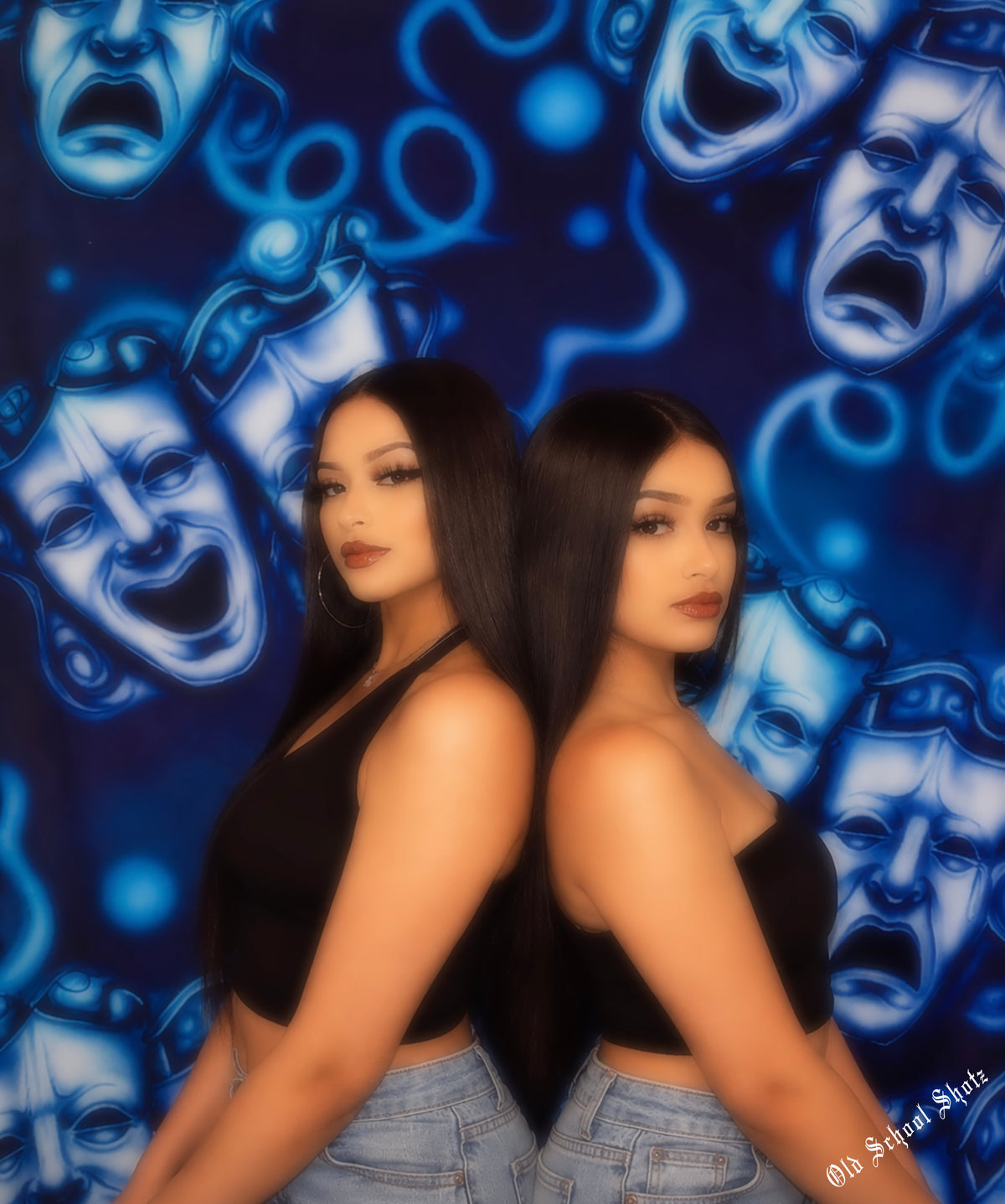 Airbrush Y2K Early 2000s 'Emotions' Ombré Old School 90s Professional Backdrop (DEEP GREEN/DEEP BLUES) (Extra Large)