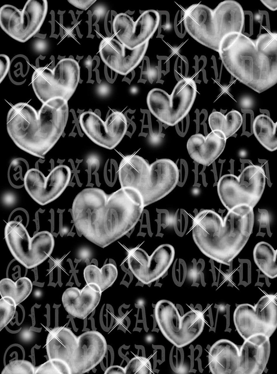 Early 2000s Y2K 'FLOATING HEARTS' Sparkle Airbrush 90s Old School Backdrop BLACK/WHITE (X-Large)