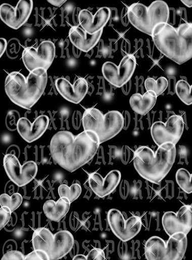 Early 2000s Y2K 'FLOATING HEARTS' Sparkle Airbrush 90s Old School Backdrop BLACK/WHITE (X-Large)