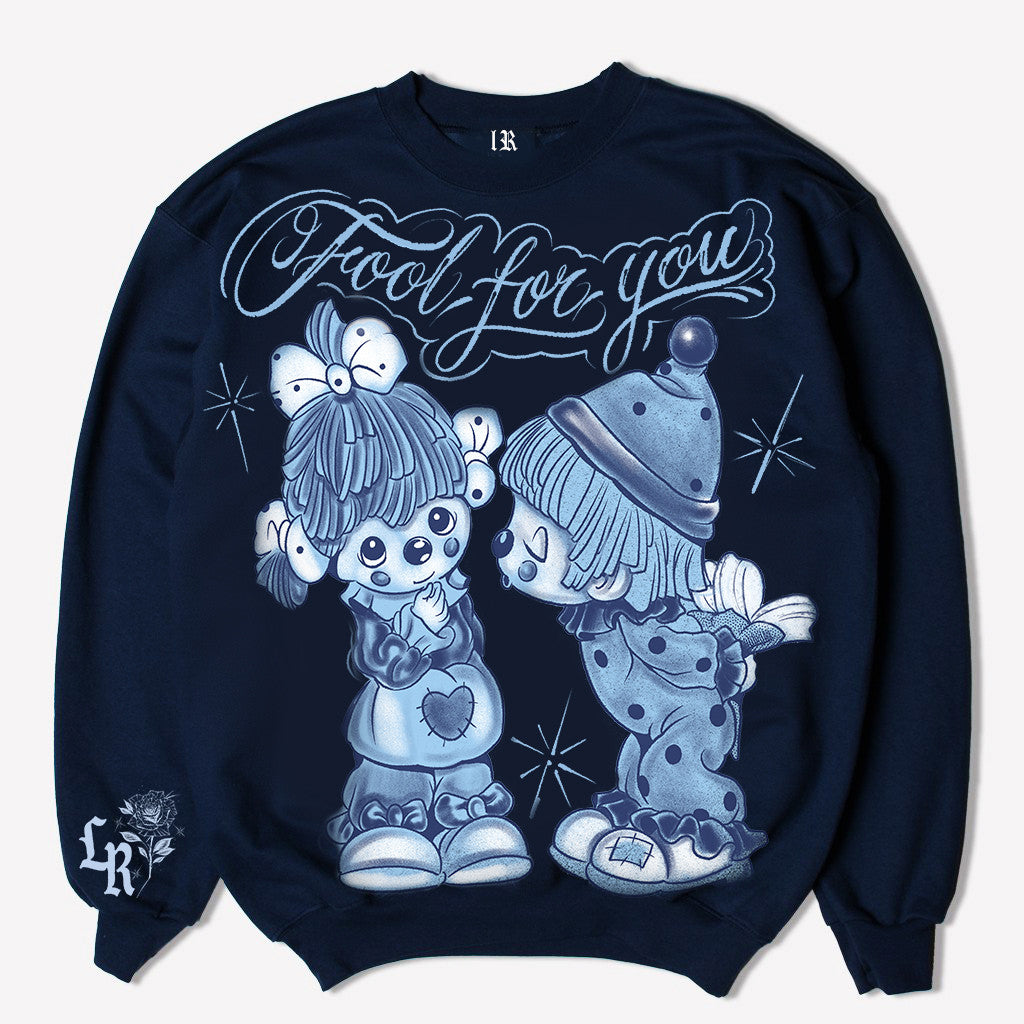 Limited Edition 'Fool 4 You' Pen & Ink Crewneck (Navy/Light Blue)