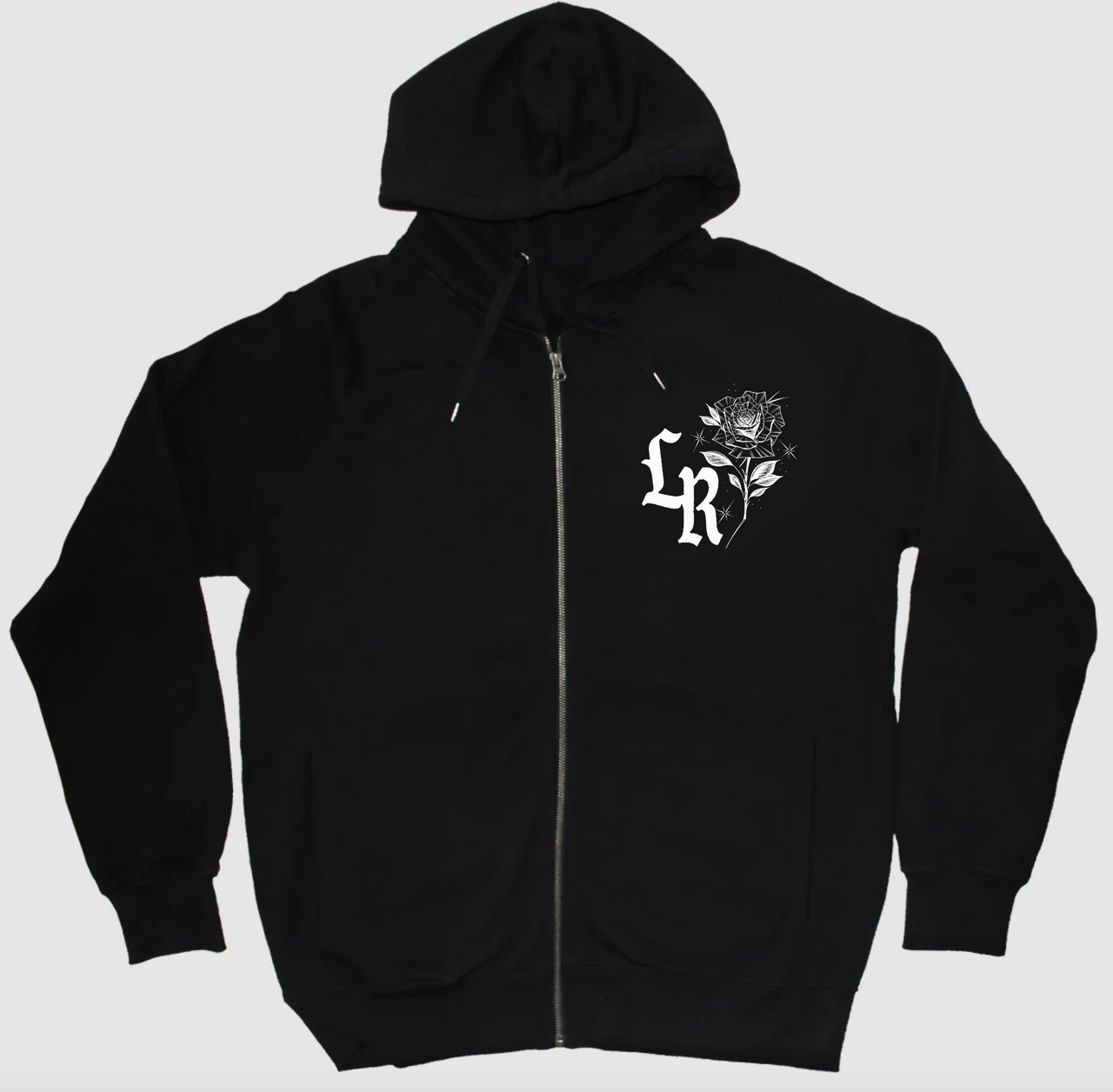 TEARS OF A SAD GIRL' Pen & Ink Premium Fleece Zip-Up Hoodie (Black/White)