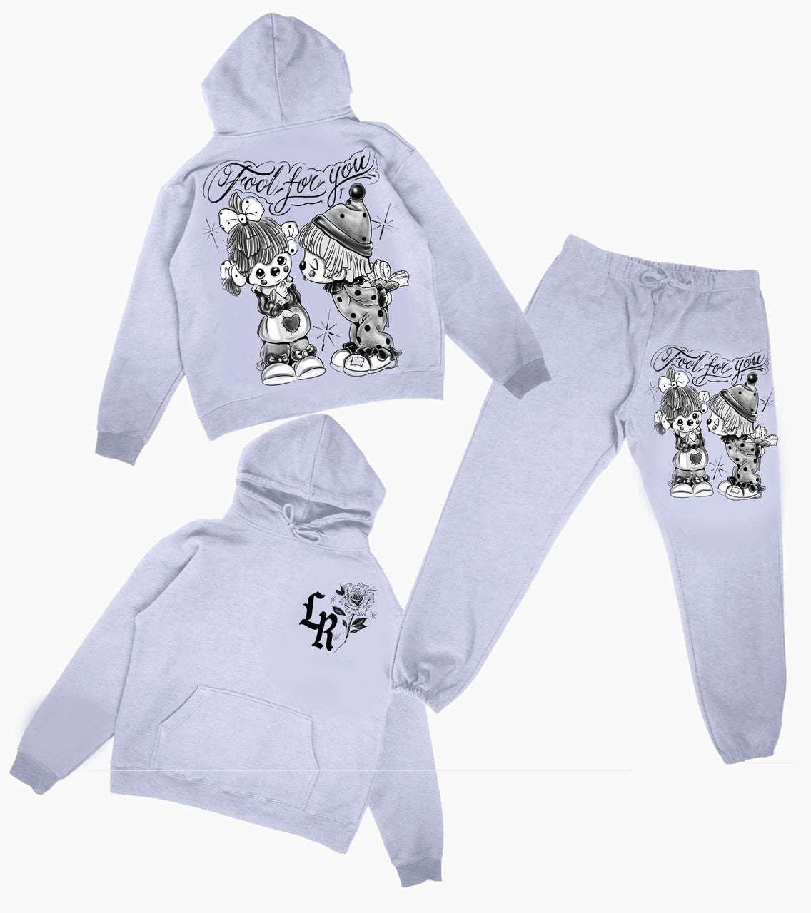 Fool For You' Pen & Ink Premium Pullover Hoodie & Jogger SET (Heather Grey/Black)