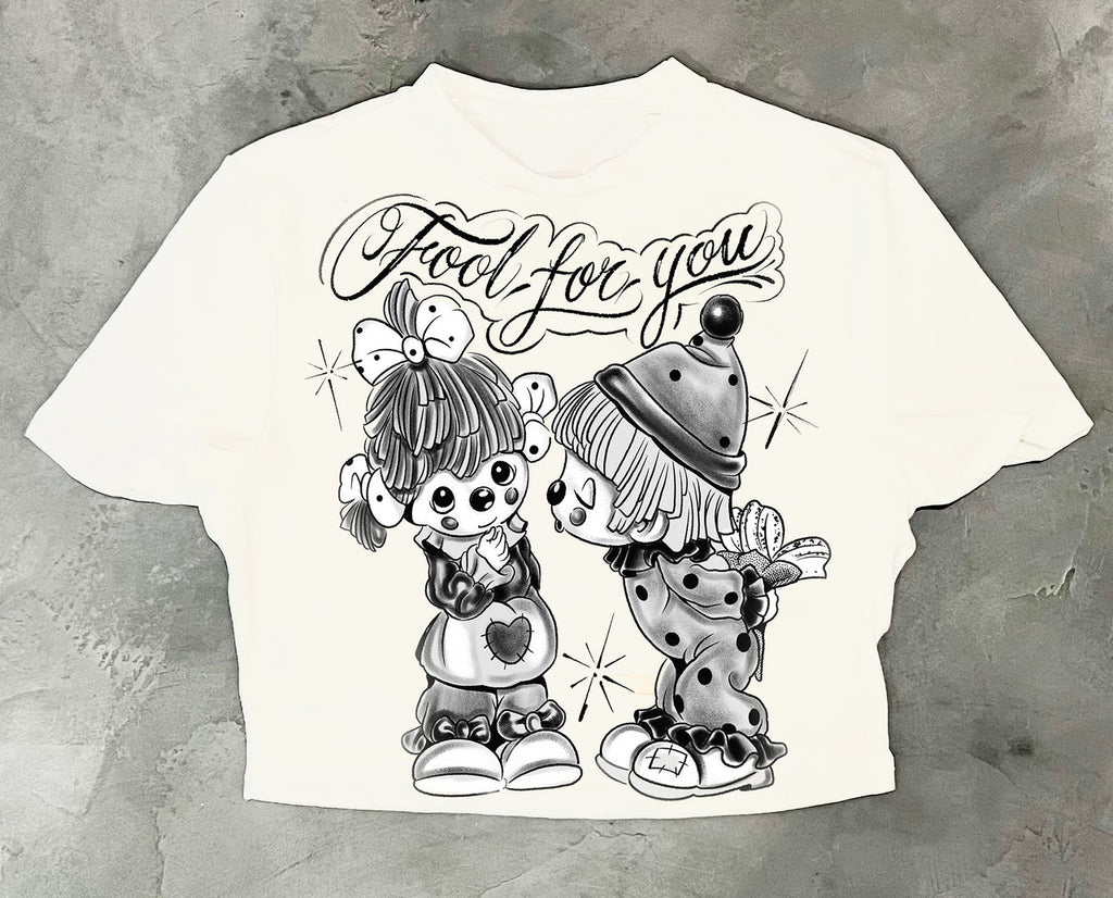 Limited Edition 'FOOL FOR YOU' Pen & Ink White Crop Tee