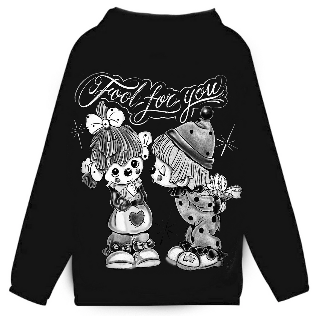 FOOL FOR YOU' Pen & Ink Cut & Sew Hooded Mesh Lined Windbreaker (Black)