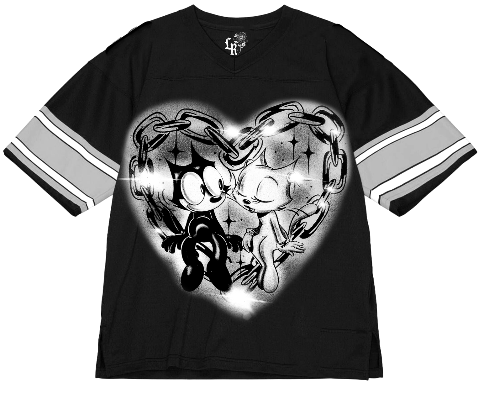 Ultra Premium 'Fool In Love With You' Pen & Ink Cut & Sew Striped Short Sleeve Football Jersey (Black/Grey)