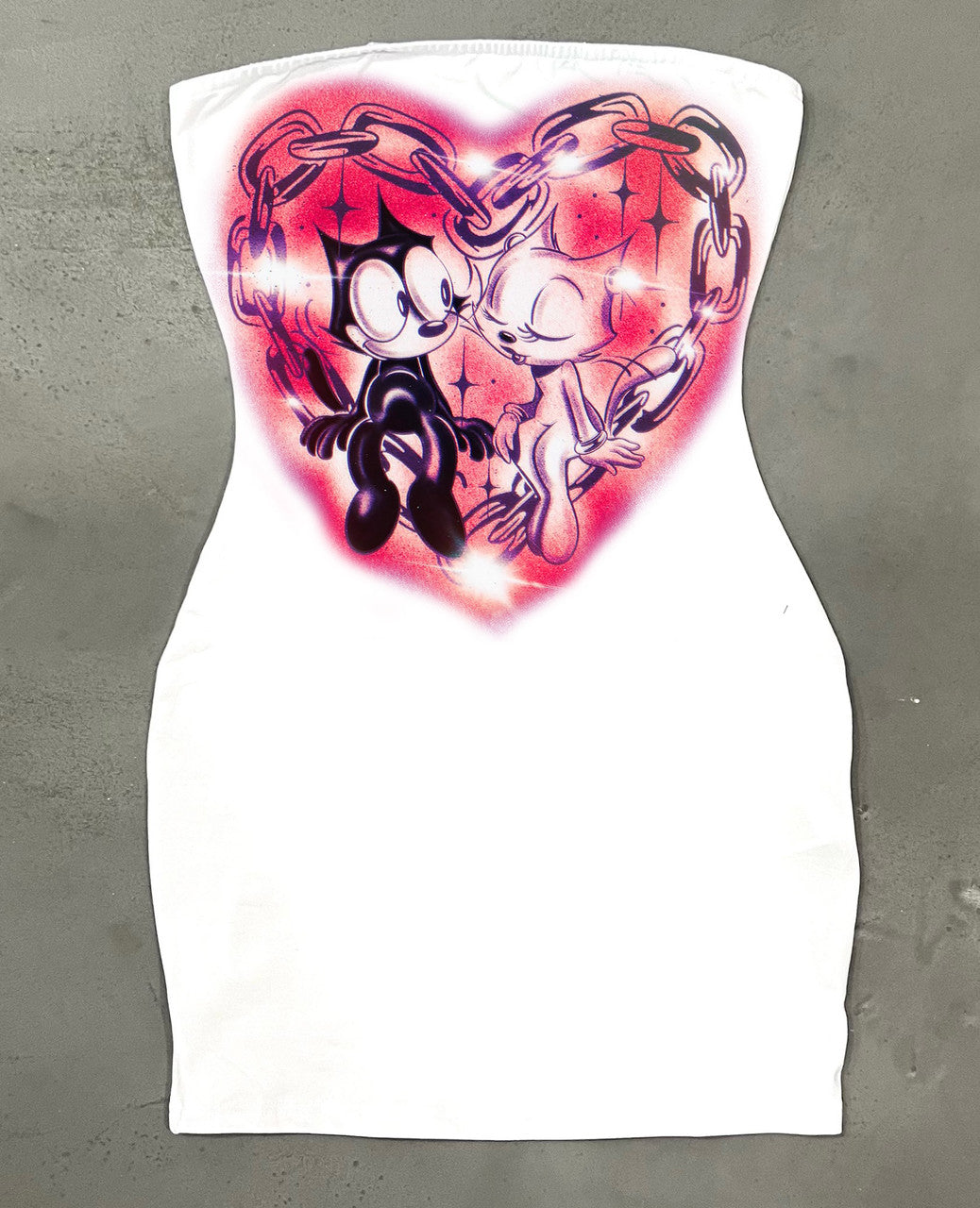 LIMITED EDITION 'FOOL IN LOVE WITH YOU' PEN & INK STRAPLESS MINI DRESS (White)