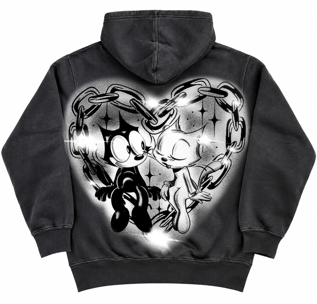 Limited Edition 'FOOL IN LOVE WITH YOU' Ultra Premium Vintage Washed Black Pullover Hoodie (VINTAGE WASHED BLACK)