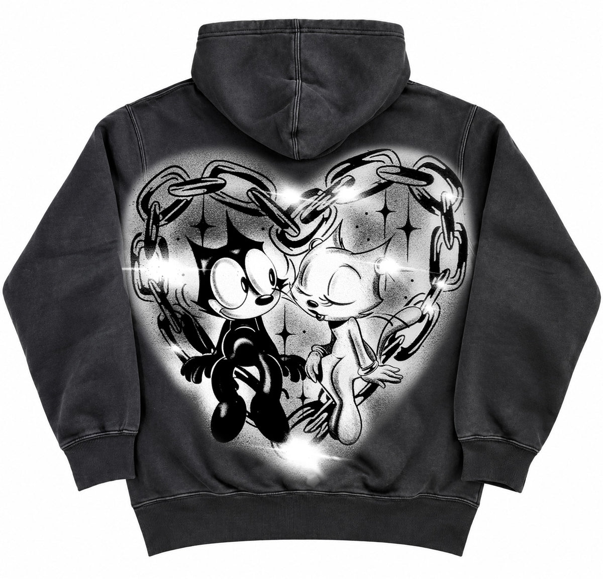 Limited Edition 'FOOL IN LOVE WITH YOU' Ultra Premium Vintage Washed Black Pullover Hoodie (VINTAGE WASHED BLACK)