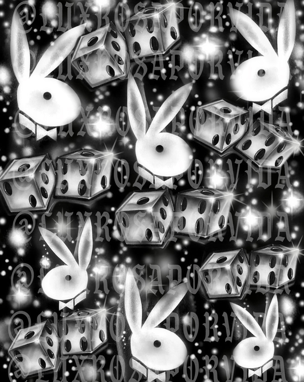 Early 2000s Y2K 'Players & Playgirls' Dice Airbrush 90s Backdrop (BLACK) (Extra Large)